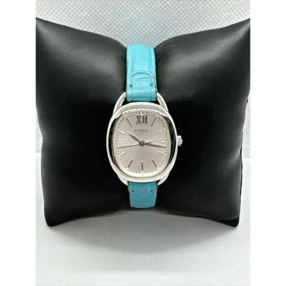 Fossil Sculptor ES3559 Women Blue Leather Analog Silver Dial Quartz Watch JNA347