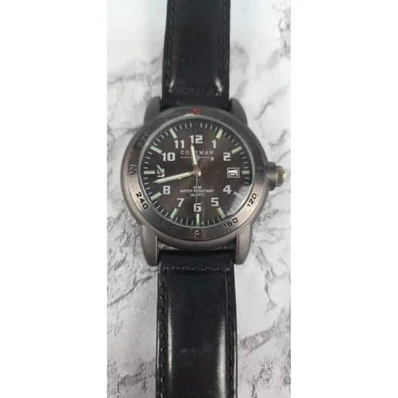 Coleman Gray‎ Date Dial Round Case Black Canvas Band Watch Adjustable 40-332