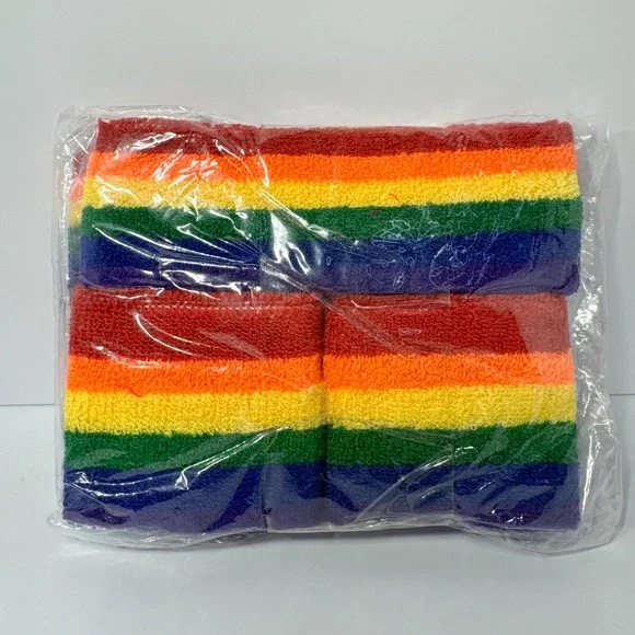 Rainbow‎ Striped Terry Cloth Sweatband Set Headband and Wristbands 6 Piece New