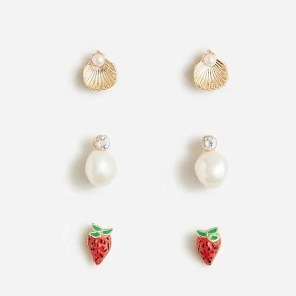 J crew Girls' fruit and pearl earrings pack