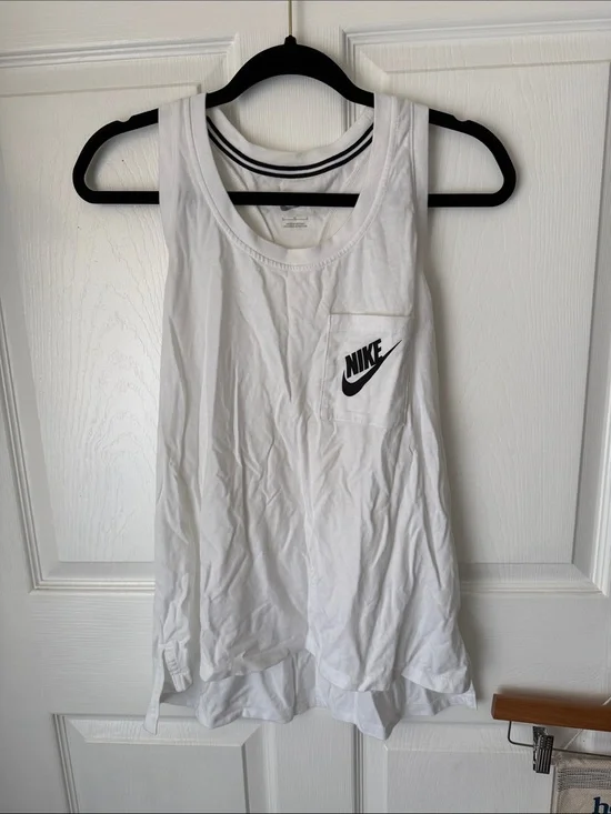 Nike White Tank Top with Black Swoosh Pocket