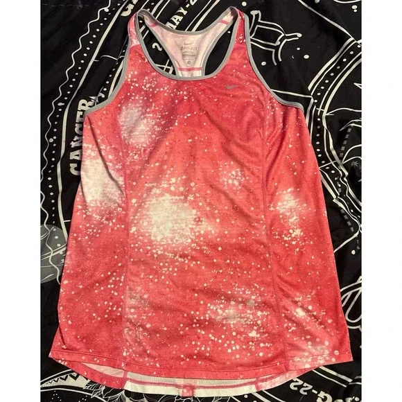 Nike Dri-FIT Women's Pink & White‎ Splatter Print Athletic Active Tank, Large