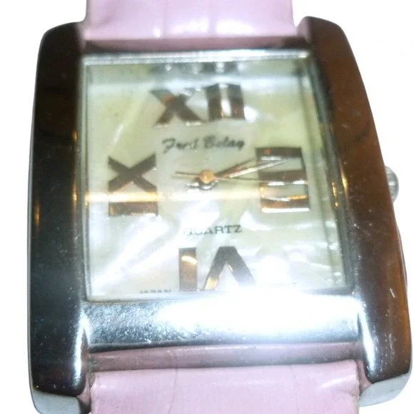 Fred Belay Womens Watch Pink Leather‎ Croc Band Mother of Pearl Dial New Battery