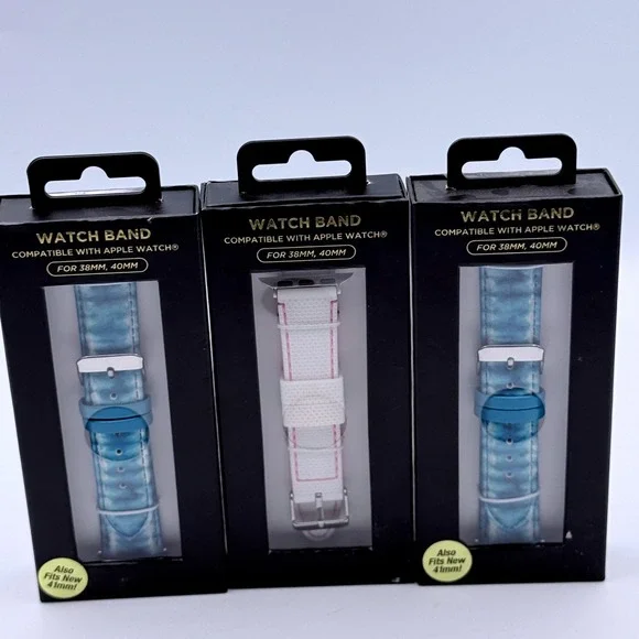 Sol-Light Watch Band 38/40/41mm Lot of 3 Blue Tie Dye & White Sport Straps