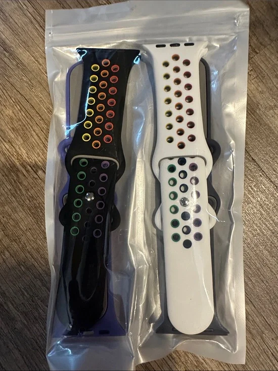 Silicone Sport Watch Bands with Rainbow Vent Holes - Black & White (4-Pack)