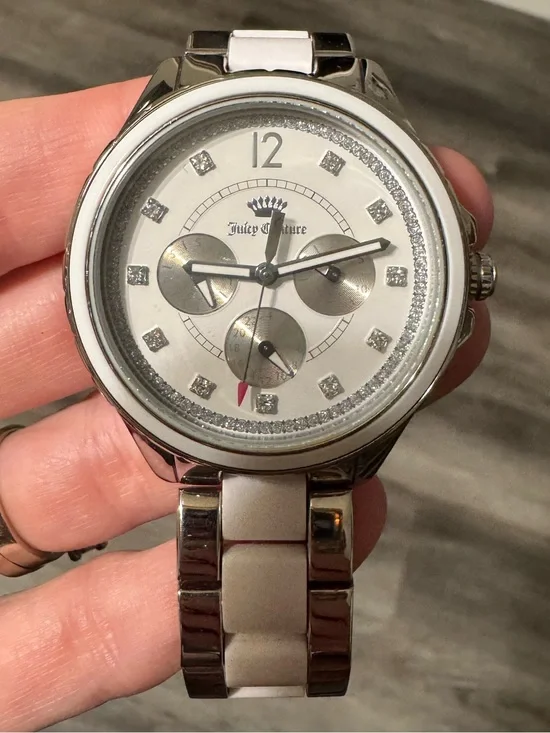 Juicy Couture Silver and White Crystal Dial Bracelet Watch