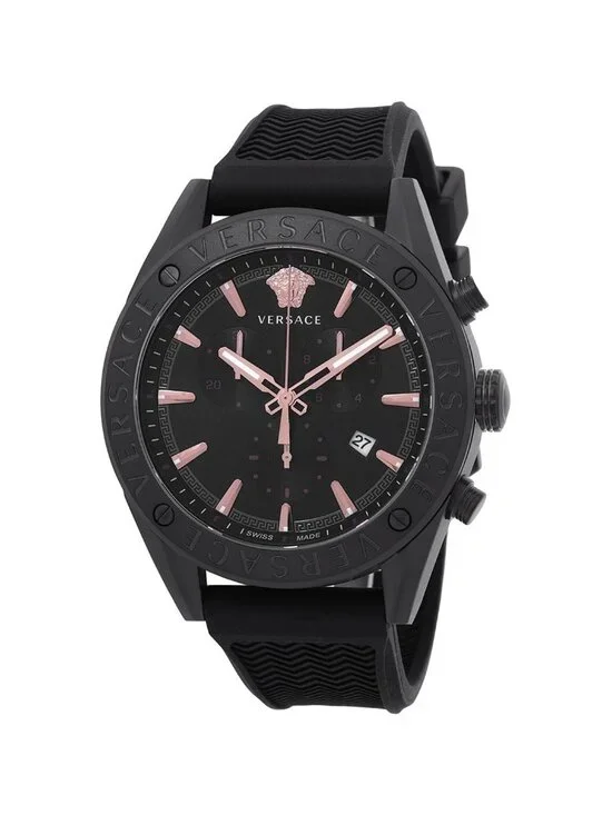 NWT Versace V-Chrono Quartz Black Dial Men's Watch