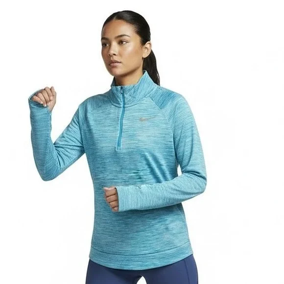 Nike Running Quarter Zip Blue Dri Fit Thumbholes‎ Reflective Swoosh Pullover S