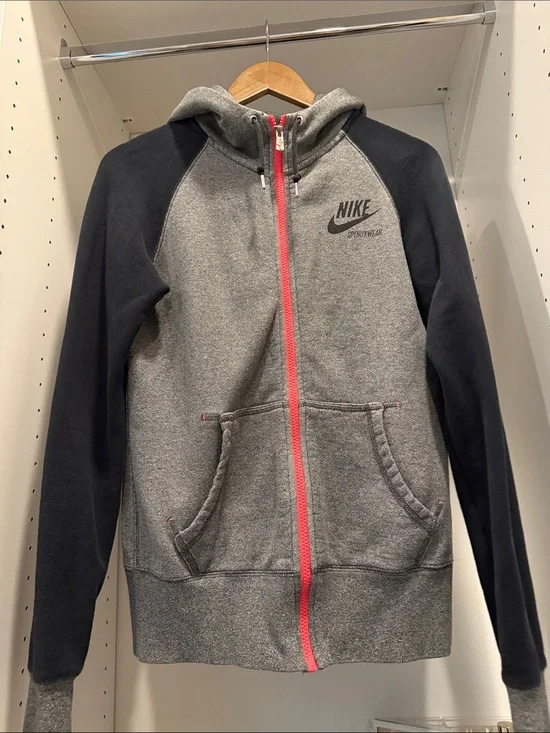 Nike Grey & Black Zip Hoodie with Pink Zipper