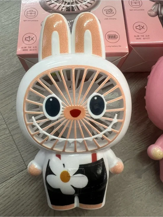 Labubu Cute Bunny Portable Fan - White & Peach