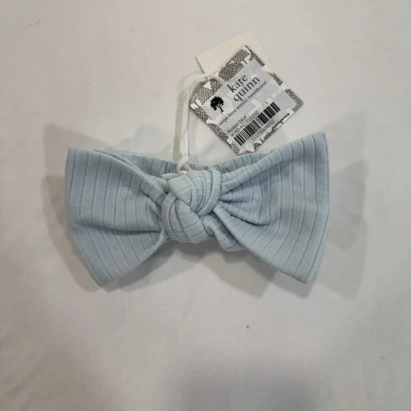 Kate‎ Quinn Large Bow Elastic Headband Kids S Illusion Blue Ribbed Organic