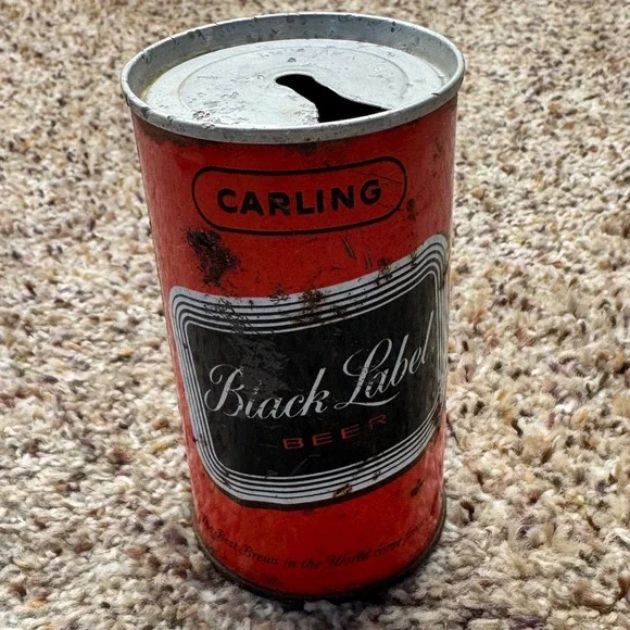 Vintage Carling Black Label Beer Can 12oz Pull Tab Atlanta GA World Map‎ Design