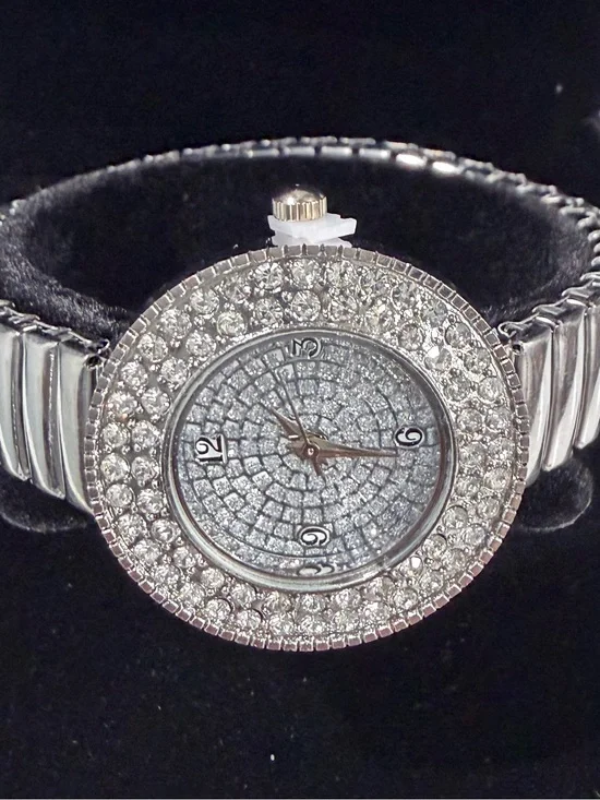 Crystal-Accent Silver Women's Stretch Bracelet Watch