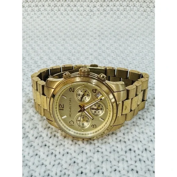 Michael Kors MK5055 Gold Tone Chronograph Date Women's Watch Needs Battery