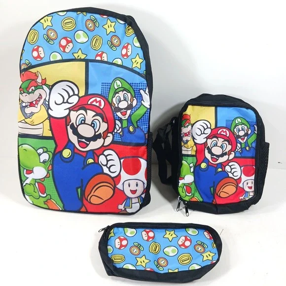 Super Mario Bros‎ 3 Piece Backpack Set Lunch Bag Pencil Case Nintendo Characters