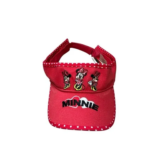 Walt Disney World Kids Minnie Mouse Red Polka‎ Dot Visor Hat Embroidered