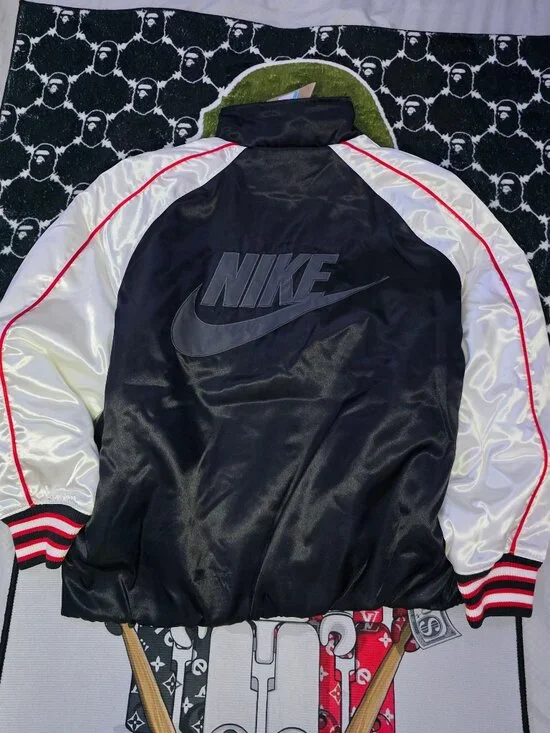 Nike Satin Bomber Varsity Jacket HF9435-010 Oversized Medium