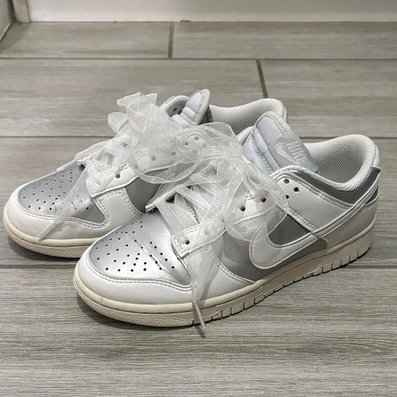 Nike Low-Top Sneakers in White and Metallic Silver