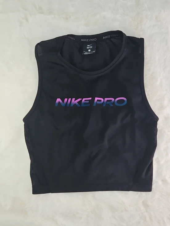 Nike Black Crop Tank with Pink-to-Blue Gradient Logosize Small