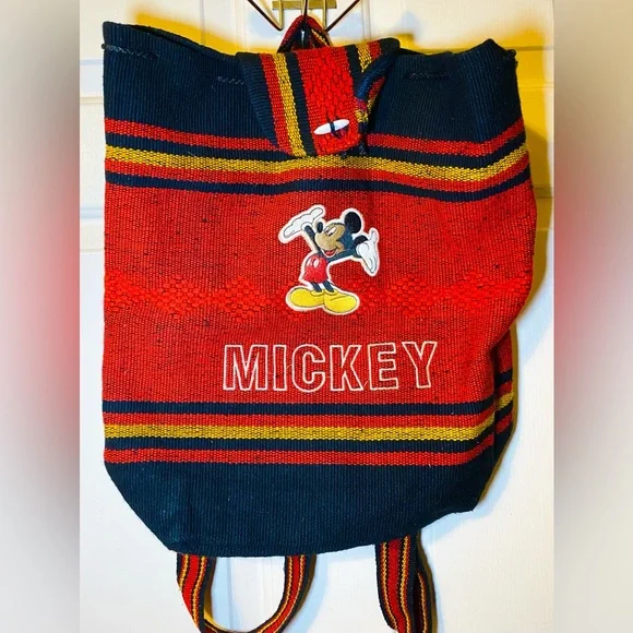 Backpack Disney Mickey Mouse Woven Black Red White‎ Embroidered Patch Wool