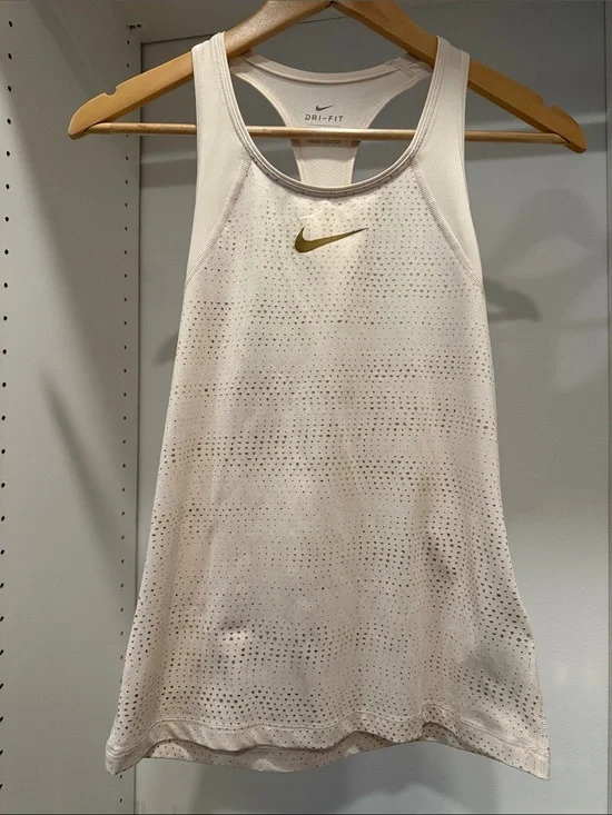 Nike NWOT Cream Racerback Dri-FIT Tank with Gold Swoosh