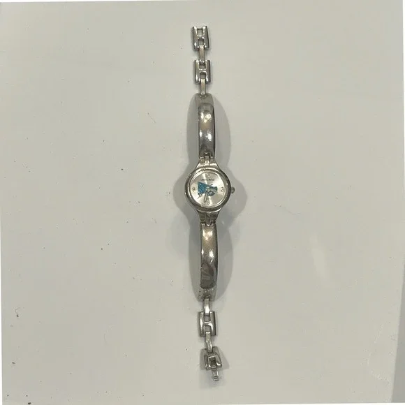 Limited Too Vintage Y2K Silver Bangle Watch Blue Glitter Megaphone 27205 Mens