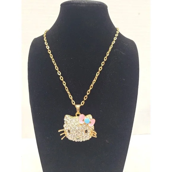 Sanrio Hello Kitty Pendant Rhinestone w Enamel Bow