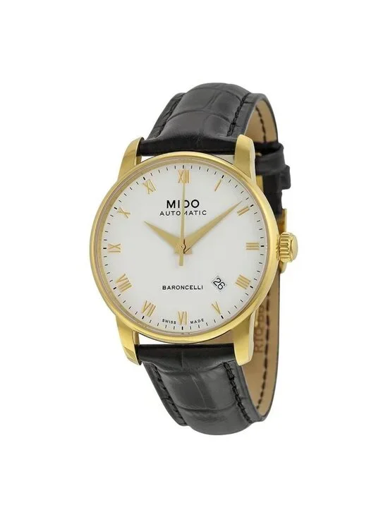NWT Mido Baroncelli II Automatic White Dial Black Leather Men's Watch