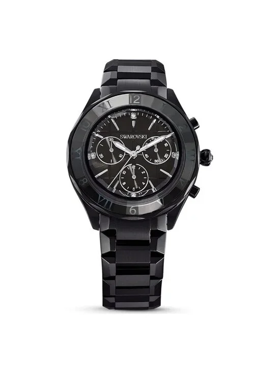 NWT Swarovski Dextera Chronograph Quartz Crystal Black Dial Watch