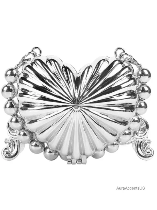 Mini Heart Evening Bag Metal Purse Crossbody Shoulder Clutch for Party Wedding
