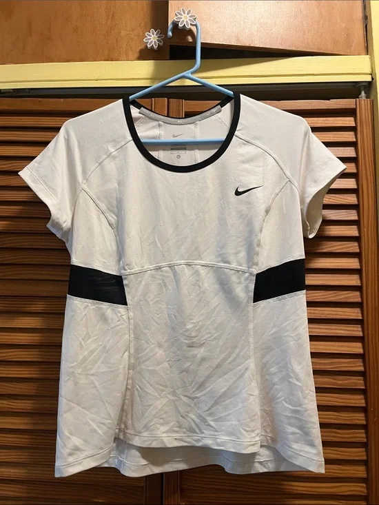 Nike Women’s White Short-Sleeve Athletic Top with Black Accents