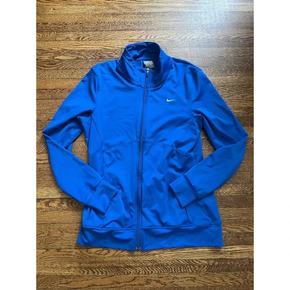Nike Performance Womens Royal Blue Full Zip Track Jacket Mock Neck Size Medium