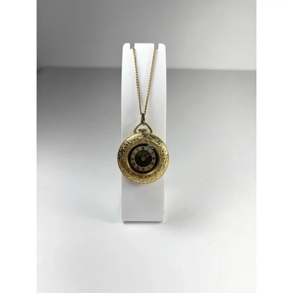 Vtg‎ Lucerne Swiss Mechanical Pocket Watch Pendant Engraved Gold Color Plate Red