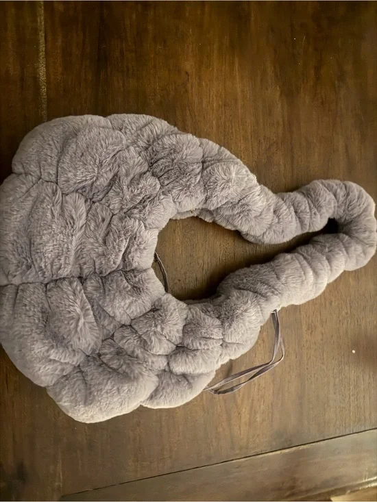 Plush Quilted Faux Fur Shoulder Bag in Light Gray