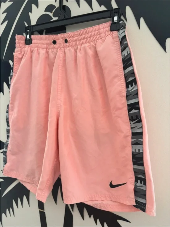 Nike Pink Shorts with Black Swoosh and Grey Side Tape