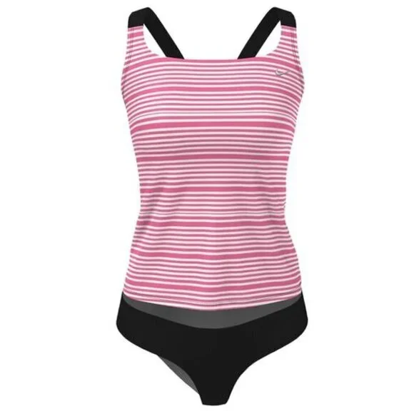 NWT Nike Women's Pinksicle Stripe V-Back 2 Piece Tankini Swimsuit Size Medium