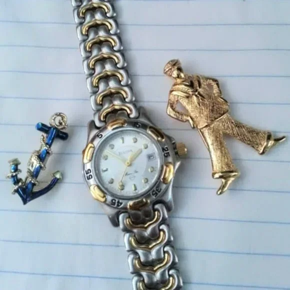 Bulova Marine Star Marlin Two-tone silver gold ladies Watch 100M water resistant