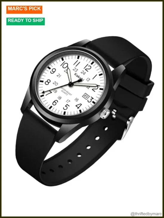 Unisex Military Sport Analog Quartz Watch with Silicone Strap, 24 Hour Time,
