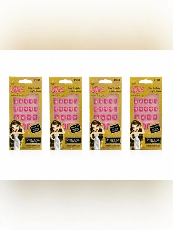 Bratz Pink Star Press-On Nails Bundle of 4 | 24 Stick-On Nails Per Pack