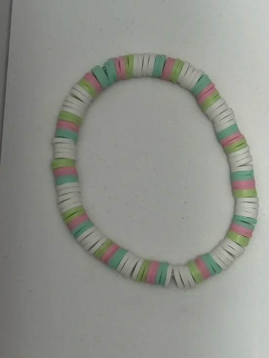 Kids Pastel Disk Bead Stretch Bracelet - White, Mint & Pink