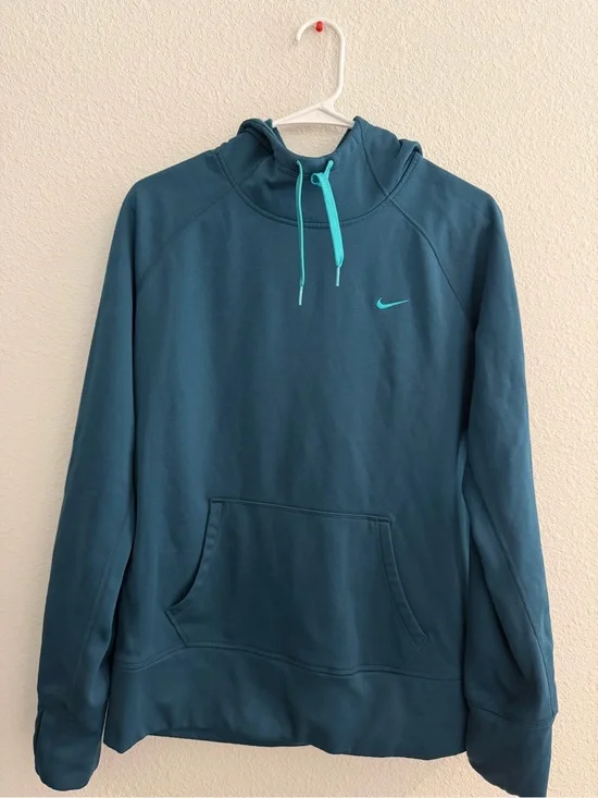 Nike Men’s Teal Blue Pullover Hoodie with Contrast Drawstrings