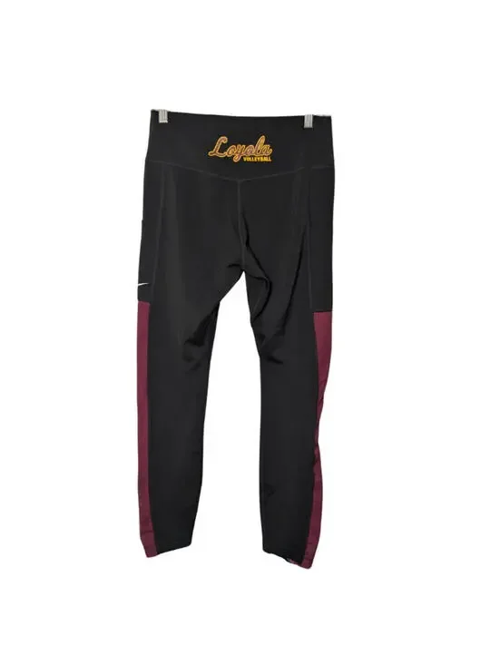 Nike Women's Loyola Volleyball Dri-Fit Leggins, Black Burgundy, Size Medium Tall