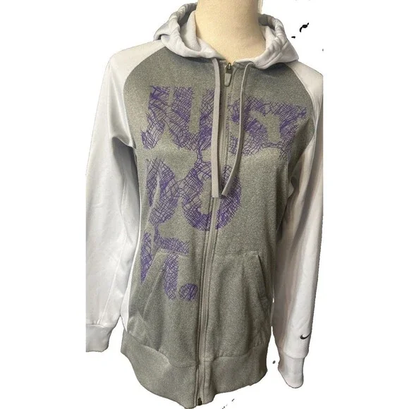 Nike Therma Fit  Womens S Hoodie Full Zip Gray Purple Just Do It Sweatshirt