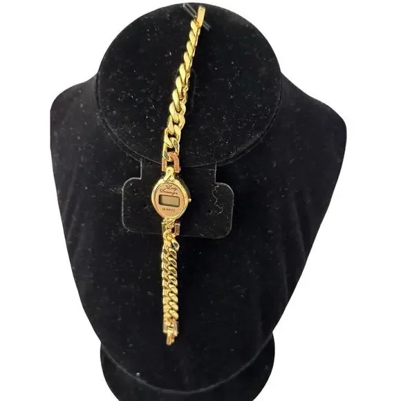 Lady Sovereign Gold Tone Band Oval Shaped Face Digital Wristwatch