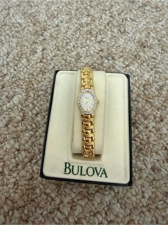 Bulova Goldtone Crystal Accent Women’s Bracelet Watch