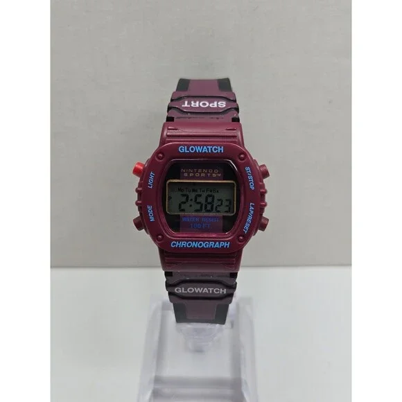 Vintage Nintendo Sports Glowatch Burgundy Digital Chronograph Unisex New Battery