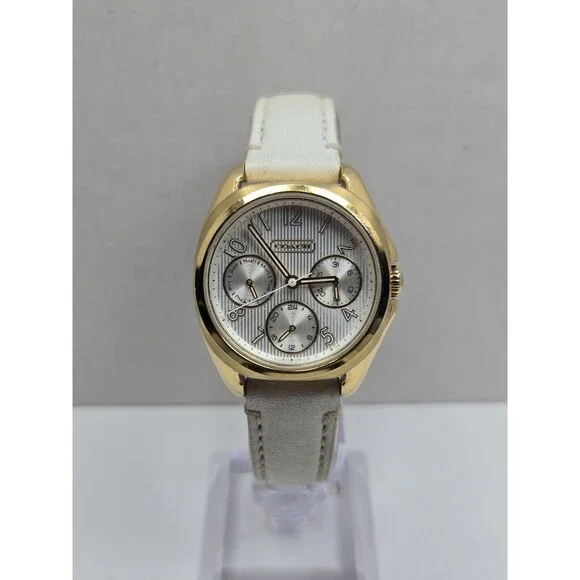 Coach Teagan Mini 32mm Gold Tone Multifunction Day Date Quartz Watch New Battery