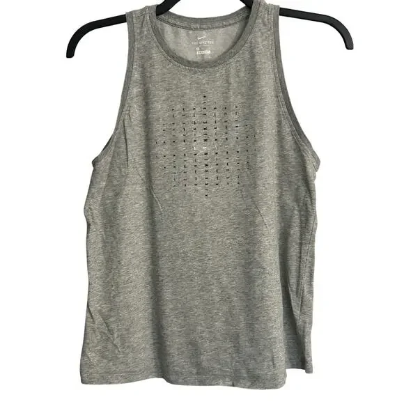 The Nike Tee Tank Top Women’s M Gray Athletic Cut Dri-Fit Gold Swoosh Logo