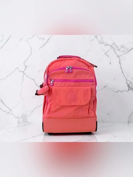 Kipling Sanaa Large Printed Rolling backpack Pink Burst