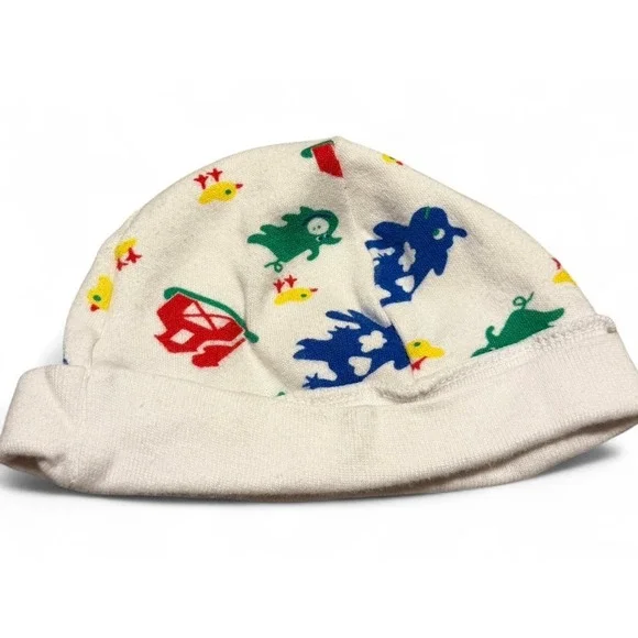 Vintage Baby Hat‎ 0-6 Months Farm Animal Print Color Block Infant Soft